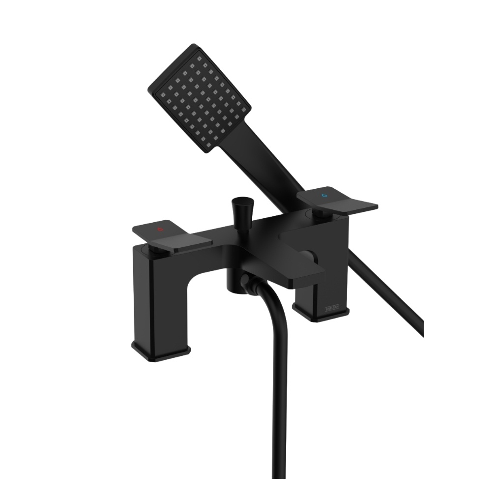 Cut out image of the Bristan Tangram Black Deck Mounted Bath Shower Mixer